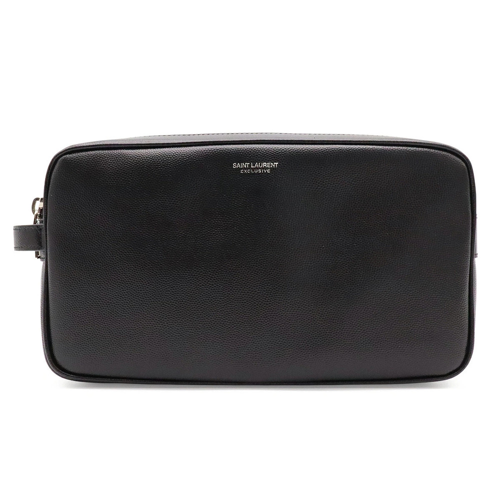 Saint Laurent Paris Double Zip Pouch Grooming Case Leather Shoulder Bag Black